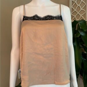 Elegant Tan Lace Trim Cami Top